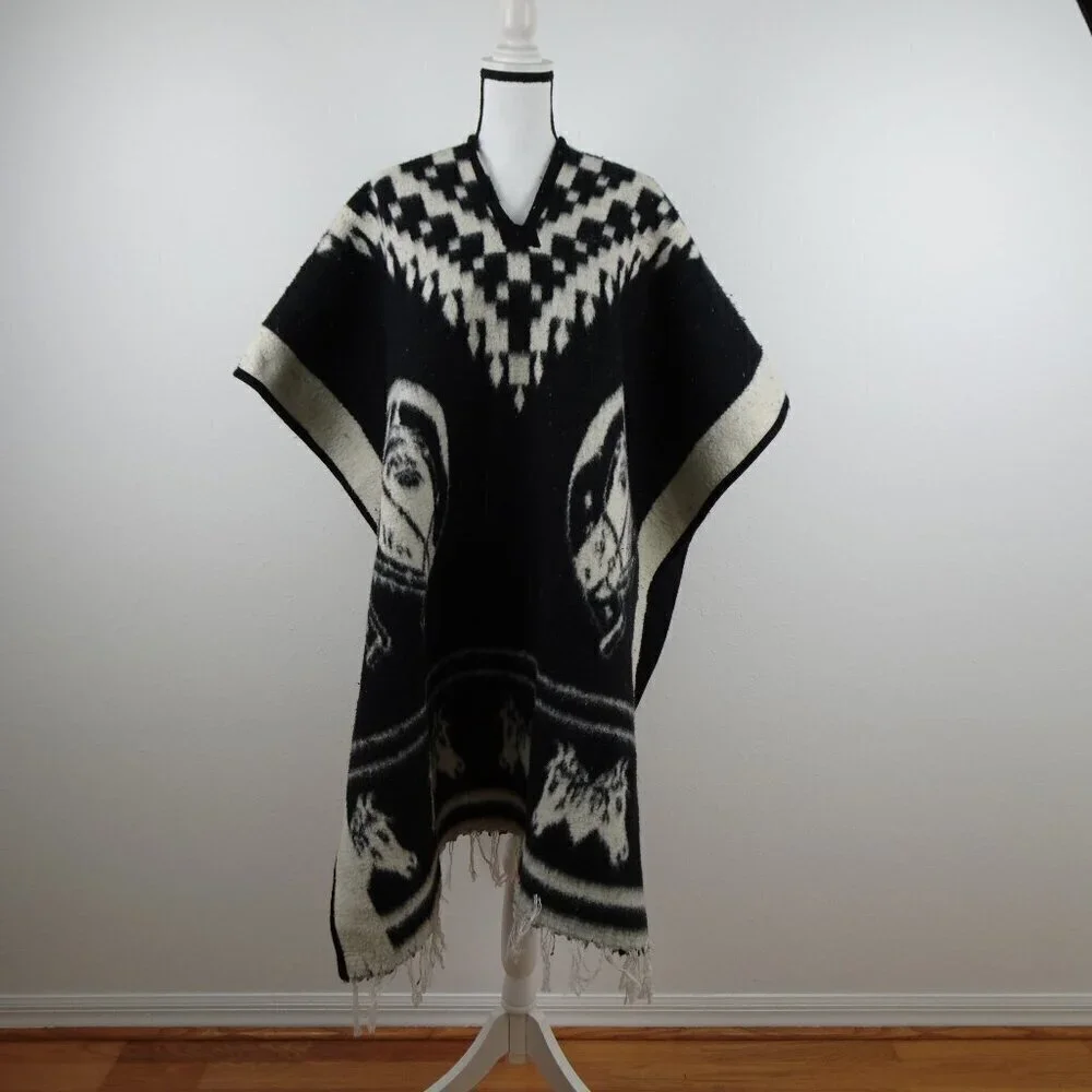 Vintage Western Poncho Equestrian Fringed Rare Wool? Handmade?